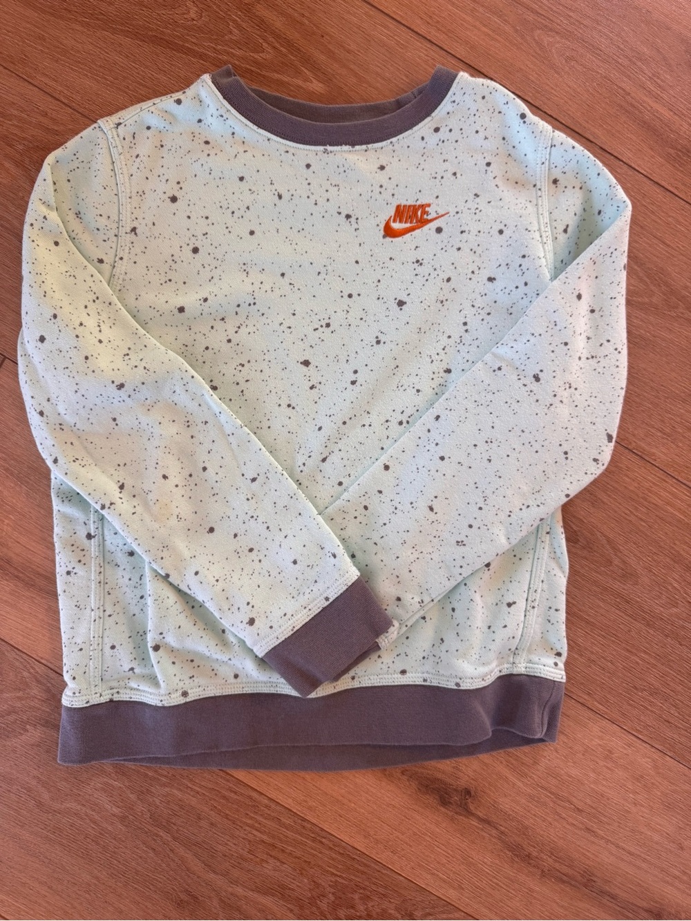 Nike Kids Mint Speckle Crewneck Sweatshirt with Orange Logo